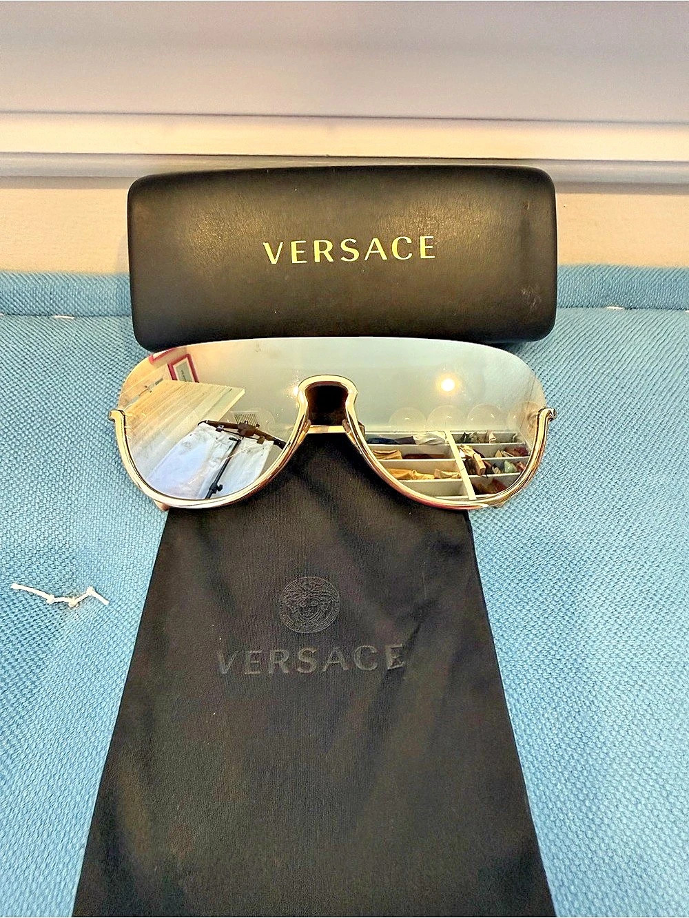 Versace VE2224 Shield Sunglasses Gold & Black